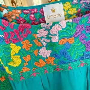 J. Marie Teal Floral Embroidered Dress